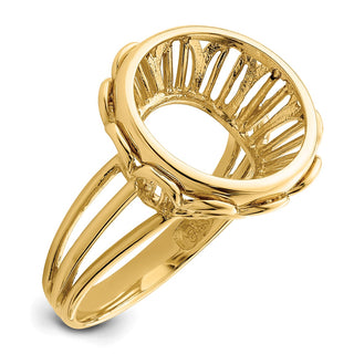 14k Yellow Gold Ladies Wire Fancy 15mm Prong Coin Bezel Ring - Fits US $1 Type 2