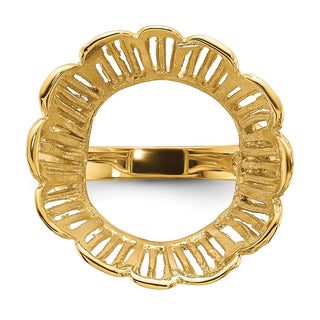 14k Yellow Gold Polished Ladies Wire Fancy 17.8mm Coin Bezel Ring - Fits US $2.50 Liberty and Other Coins