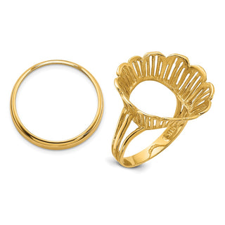 14k Yellow Gold Polished Ladies Wire Fancy 17.8mm Coin Bezel Ring - Fits US $2.50 Liberty and Other Coins