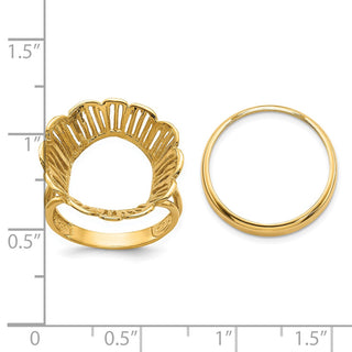 14k Yellow Gold Polished Ladies Wire Fancy 17.8mm Coin Bezel Ring - Fits US $2.50 Liberty and Other Coins