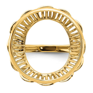 14k Yellow Gold Polished Ladies Wire Fancy 20.0mm Coin Bezel Ring - Fits 1/4 oz Kangaroo