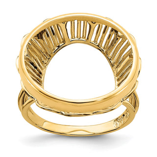 14k Yellow Gold Polished Ladies Wire Fancy 20.0mm Coin Bezel Ring - Fits 1/4 oz Kangaroo