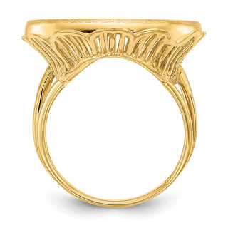 14k Yellow Gold Polished Ladies' Wire Fancy 21.6mm Coin Bezel Ring - Fits US $5 Bald Eagle and US $5 Congressional