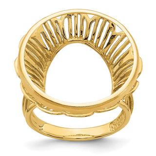 14k Yellow Gold Polished Ladies' Wire Fancy 21.6mm Coin Bezel Ring - Fits US $5 Bald Eagle and US $5 Congressional