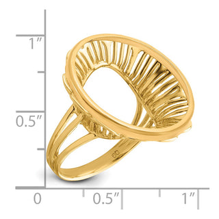 14k Yellow Gold Polished Ladies' Wire Fancy 21.6mm Coin Bezel Ring - Fits US $5 Bald Eagle and US $5 Congressional