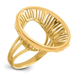 14k Yellow Gold Polished Ladies' Wire Fancy 21.6mm Coin Bezel Ring - Fits US $5 Bald Eagle and US $5 Congressional