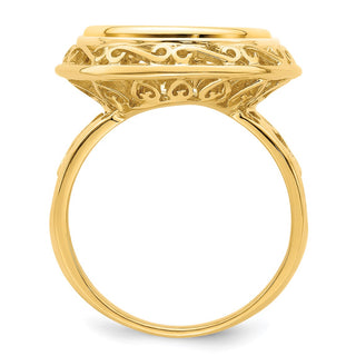 14k Gold Ladies Polished Wire Fancy Knife Edge Filigree 13.0mm Coin Bezel Ring - Fits 2 Pesos and US $1