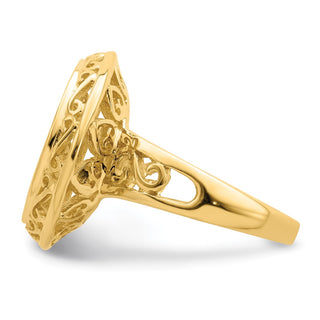 14k Gold Ladies Polished Wire Fancy Knife Edge Filigree 13.0mm Coin Bezel Ring - Fits 2 Pesos and US $1