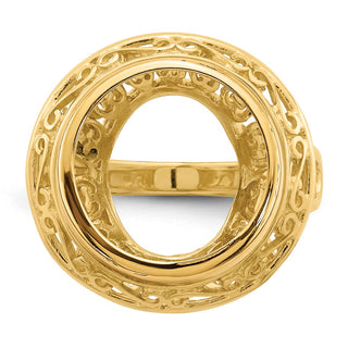 14k Gold Ladies Polished Wire Fancy Knife Edge Filigree 13.0mm Coin Bezel Ring - Fits 2 Pesos and US $1