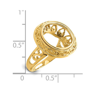 14k Gold Ladies Polished Wire Fancy Knife Edge Filigree 13.0mm Coin Bezel Ring - Fits 2 Pesos and US $1