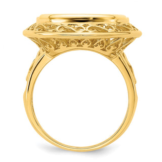 14k Gold Ladies Polished Wire Fancy Knife Edge Filigree 14.0mm Coin Bezel Ring - Fits 1/20 oz Maple Leaf and Other Coins