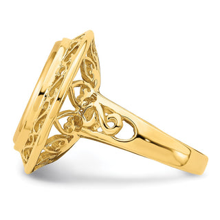 14k Gold Ladies Polished Wire Fancy Knife Edge Filigree 14.0mm Coin Bezel Ring - Fits 1/20 oz Maple Leaf and Other Coins