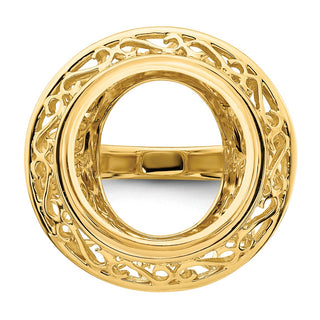 14k Gold Ladies Polished Wire Fancy Knife Edge Filigree 14.0mm Coin Bezel Ring - Fits 1/20 oz Maple Leaf and Other Coins