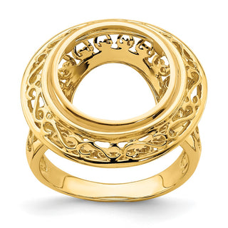 14k Gold Ladies Polished Wire Fancy Knife Edge Filigree 14.0mm Coin Bezel Ring - Fits 1/20 oz Maple Leaf and Other Coins