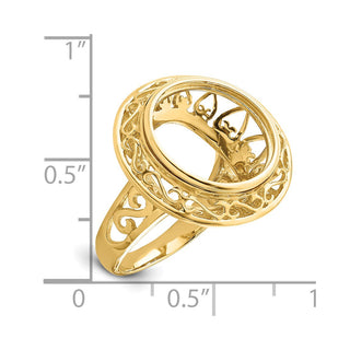 14k Gold Ladies Polished Wire Fancy Knife Edge Filigree 14.0mm Coin Bezel Ring - Fits 1/20 oz Maple Leaf and Other Coins