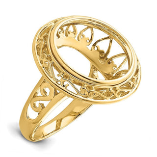 14k Gold Ladies Polished Wire Fancy Knife Edge Filigree 15.0mm Coin Bezel Ring - Fits US $1 Type 2