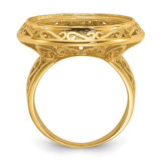 14k Gold Ladies Polished Wire Fancy Knife Edge Filigree 17.8mm Coin Bezel Ring - Fits US $2.50 Liberty and Other Coins