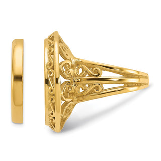 14k Gold Ladies Polished Wire Fancy Knife Edge Filigree 17.8mm Coin Bezel Ring - Fits US $2.50 Liberty and Other Coins