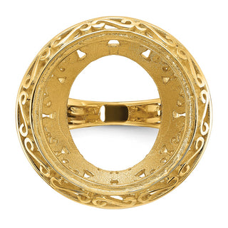 14k Gold Ladies Polished Wire Fancy Knife Edge Filigree 17.8mm Coin Bezel Ring - Fits US $2.50 Liberty and Other Coins