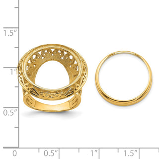 14k Gold Ladies Polished Wire Fancy Knife Edge Filigree 17.8mm Coin Bezel Ring - Fits US $2.50 Liberty and Other Coins