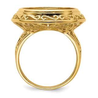 14k Yellow Gold Ladies Wire Fancy Knife Edge Filigree 18mm Prong Coin Bezel Ring - Fits 1/10 oz Cat