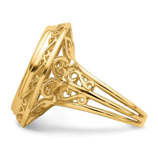 14k Yellow Gold Ladies Wire Fancy Knife Edge Filigree 18mm Prong Coin Bezel Ring - Fits 1/10 oz Cat