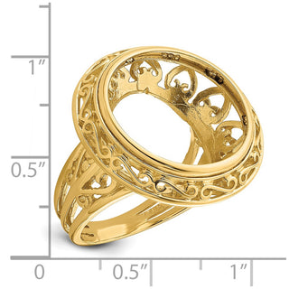 14k Yellow Gold Ladies Wire Fancy Knife Edge Filigree 18mm Prong Coin Bezel Ring - Fits 1/10 oz Cat