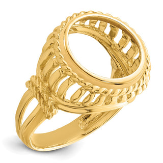14k Yellow Gold Ladies Polished Wire & Twisted Rope 13.0mm Coin Bezel Ring - Fits 2 Pesos and US $1