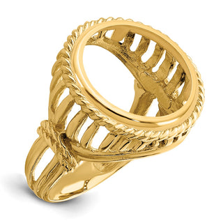 14k Yellow Gold Ladies Polished Wire & Twisted Rope 14.0mm Coin Bezel Ring - Fits 1/20 oz Maple Leaf and Other Coins