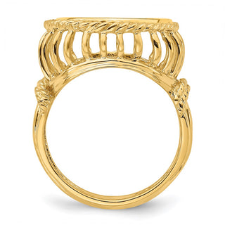 14k Yellow Gold Ladies Polished Wire & Twisted Rope 15.0mm Coin Bezel Ring - Fits US $1 Type 2