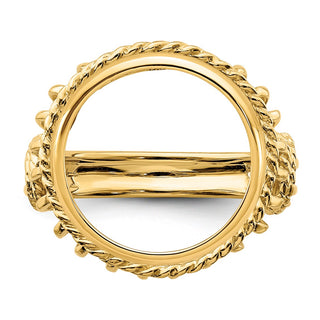 14k Yellow Gold Ladies Polished Wire & Twisted Rope 15.0mm Coin Bezel Ring - Fits US $1 Type 2