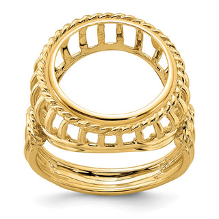 14k Yellow Gold Ladies Polished Wire & Twisted Rope 15.0mm Coin Bezel Ring - Fits US $1 Type 2