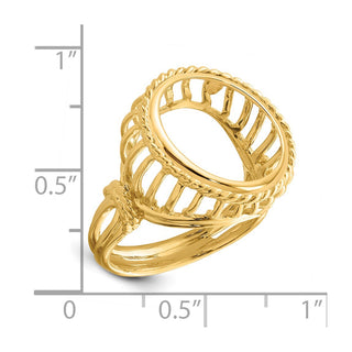 14k Yellow Gold Ladies Polished Wire & Twisted Rope 15.0mm Coin Bezel Ring - Fits US $1 Type 2