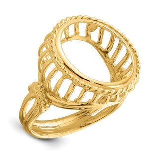 14k Yellow Gold Ladies Polished Wire & Twisted Rope 15.0mm Coin Bezel Ring - Fits US $1 Type 2