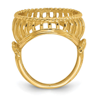 14k Yellow Gold Ladies Polished Wire & Twisted Rope 16.5mm Coin Bezel Ring - Fits 1/10 oz American Eagle and 1/10 oz Krugerrand