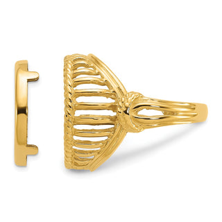 14k Yellow Gold Ladies Polished Wire & Twisted Rope 16.5mm Coin Bezel Ring - Fits 1/10 oz American Eagle and 1/10 oz Krugerrand