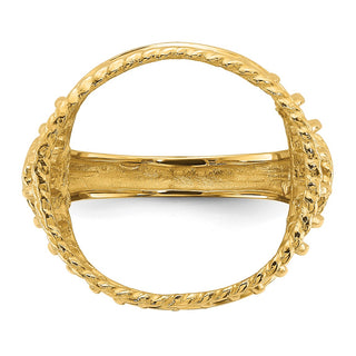 14k Yellow Gold Ladies Polished Wire & Twisted Rope 16.5mm Coin Bezel Ring - Fits 1/10 oz American Eagle and 1/10 oz Krugerrand