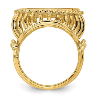 14k Yellow Gold Ladies Polished Wire & Twisted Rope 17.8mm Coin Bezel Ring - Fits US $2.50 Liberty and Other Coins