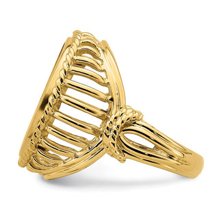 14k Yellow Gold Ladies Polished Wire & Twisted Rope 17.8mm Coin Bezel Ring - Fits US $2.50 Liberty and Other Coins