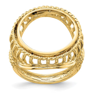 14k Yellow Gold Ladies Polished Wire & Twisted Rope 17.8mm Coin Bezel Ring - Fits US $2.50 Liberty and Other Coins
