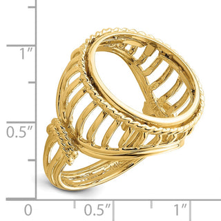 14k Yellow Gold Ladies Polished Wire & Twisted Rope 17.8mm Coin Bezel Ring - Fits US $2.50 Liberty and Other Coins