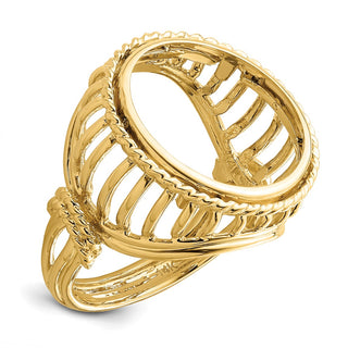 14k Yellow Gold Ladies Polished Wire & Twisted Rope 17.8mm Coin Bezel Ring - Fits US $2.50 Liberty and Other Coins