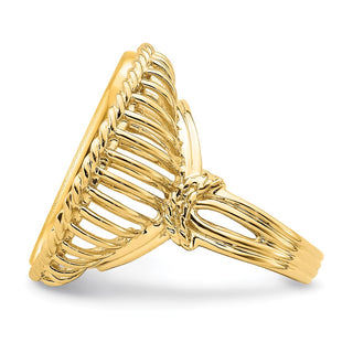 14k Ladies' Polished Wire and Twisted Rope 21.6mm Coin Bezel Ring - Fits US $5 Bald Eagle and US $5 Congressional
