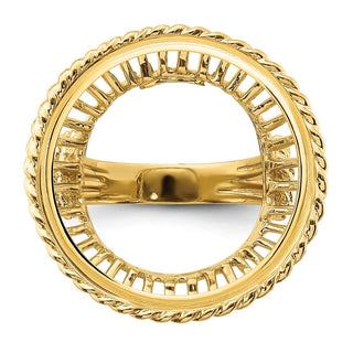 14k Ladies' Polished Wire and Twisted Rope 21.6mm Coin Bezel Ring - Fits US $5 Bald Eagle and US $5 Congressional
