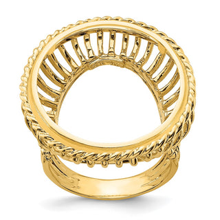 14k Ladies' Polished Wire and Twisted Rope 21.6mm Coin Bezel Ring - Fits US $5 Bald Eagle and US $5 Congressional