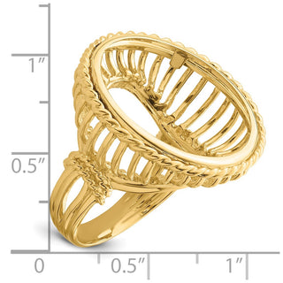 14k Ladies' Polished Wire and Twisted Rope 21.6mm Coin Bezel Ring - Fits US $5 Bald Eagle and US $5 Congressional