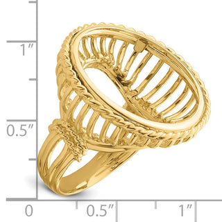 14k Ladies' Polished Wire and Twisted Rope 21.6mm Coin Bezel Ring - Fits US $5 Bald Eagle and US $5 Congressional