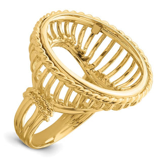 14k Ladies' Polished Wire and Twisted Rope 21.6mm Coin Bezel Ring - Fits US $5 Bald Eagle and US $5 Congressional
