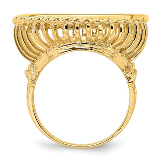 14k Yellow Gold Ladies Polished Wire & Twisted Rope 22.0mm Coin Bezel Ring - Fits 1/4 oz American Eagle and Other Coins