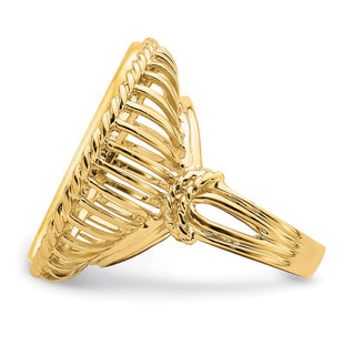 14k Yellow Gold Ladies Polished Wire & Twisted Rope 22.0mm Coin Bezel Ring - Fits 1/4 oz American Eagle and Other Coins